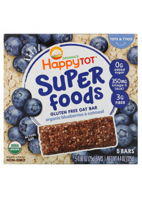 Happy Family Organics, Organics Happy Tot, Superfoods, Gluten Free Oat Bar, Organic Blueberries & Oatmeal, 5 Bars, 0.88 oz (25 g) Each