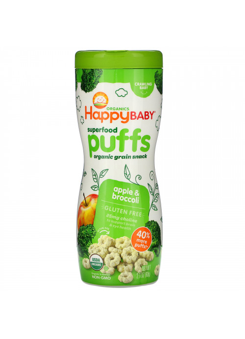 Happy Family Organics, Superfood Puffs, Apple & Broccoli, 2.1 oz (60 g)