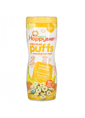 Happy Family Organics, Superfood Puffs, Organic Grain Snack, Banana & Pumpkin, 2.1 oz (60 g)