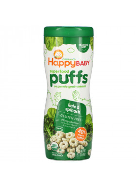 Happy Family Organics, Superfood Puffs, Organic Grain Snack, Kale & Spinach, 2.1 oz (60 g)