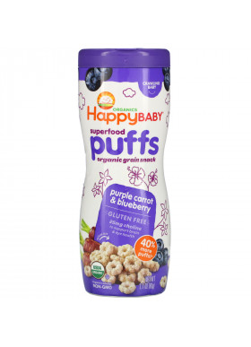 Happy Family Organics, Superfood Puffs, Organic Grain Snack, Purple Carrot & Blueberry, 2.1 oz (60 g)