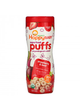 Happy Family Organics, Superfood Puffs, Organic Grain Snack, Strawberry & Beet, 2.1 oz (60 g)