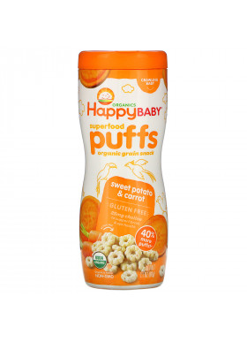 Happy Family Organics, Superfood Puffs,  Organic Grain Snack, Sweet Potato & Carrot, 2.1 oz (60 g)