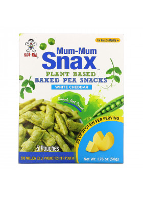 Hot Kid, Mum-Mum Snax, Baked Pea Snacks, For Ages 24 Months+, White Cheddar, 5 Pouches, 1.76 oz (50 g)