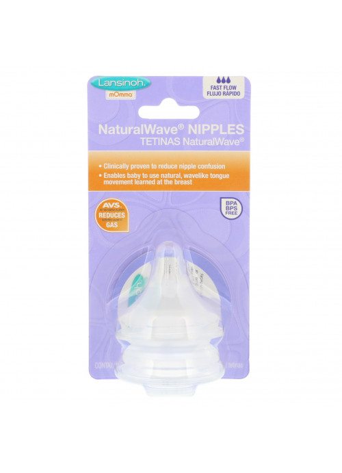 Lansinoh, mOmma, NaturalWave Nipples, Fast Flow, 2 Fast-Flow Nipples