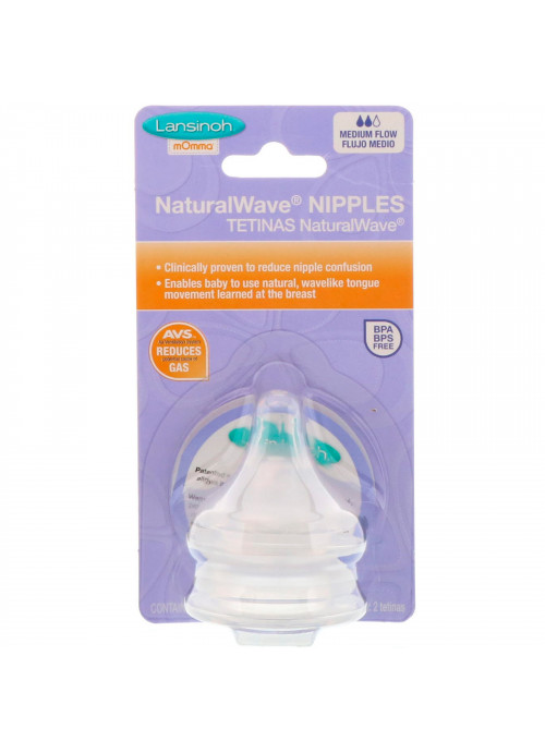 Lansinoh, mOmma, NaturalWave Nipples, Medium Flow, 2 Medium Flow Nipples