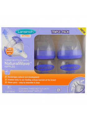 Lansinoh, Natural Wave Nipple Bottles, Slow Flow, 3 Bottles, 5 oz (160 ml) Each