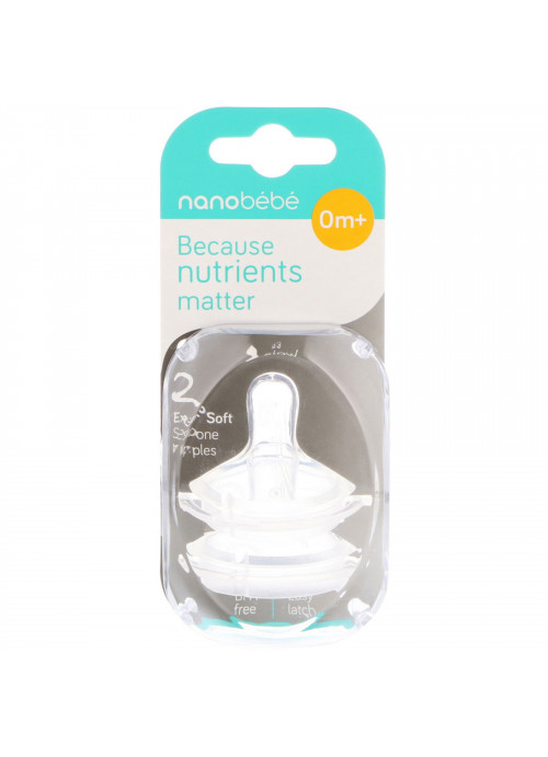 Nanobebe, Silicone Nipples, 0+ Months, Slow Flow, 2 Pack