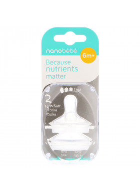 Nanobebe, Silicone Nipples, 6+ Months, Fast Flow, 2 Pack