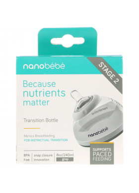 Nanobebe, Transition Bottle, Stage 2, Gray, Single Pack, 8 oz (240 ml)