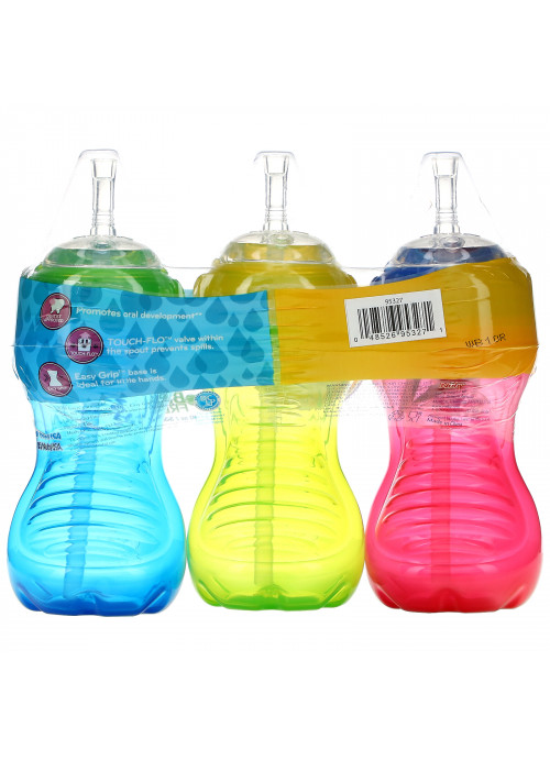 Nuby, No Spill FlexStraw Cups, 12+ Months, Boy, 3 Pack, 10 oz (300 ml) Each