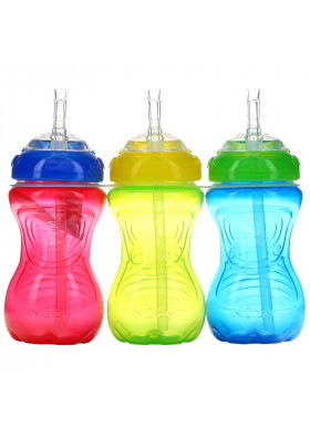 Nuby, No Spill FlexStraw Cups, 12+ Months, Boy, 3 Pack, 10 oz (300 ml) Each