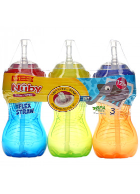 Nuby, No Spill FlexStraw Cups, 12+Months, Neutral, 3 Pack, 10 oz (300 ml) Each