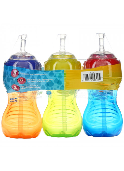 Nuby, No Spill FlexStraw Cups, 12+Months, Neutral, 3 Pack, 10 oz (300 ml) Each