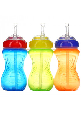 Nuby, No Spill FlexStraw Cups, 12+Months, Neutral, 3 Pack, 10 oz (300 ml) Each
