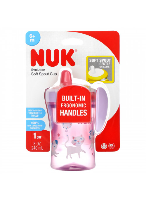 NUK, Evolution Soft Sprout Cup, 6 + Month Up, Pink, 1 Cup, 8 oz (240 ml)