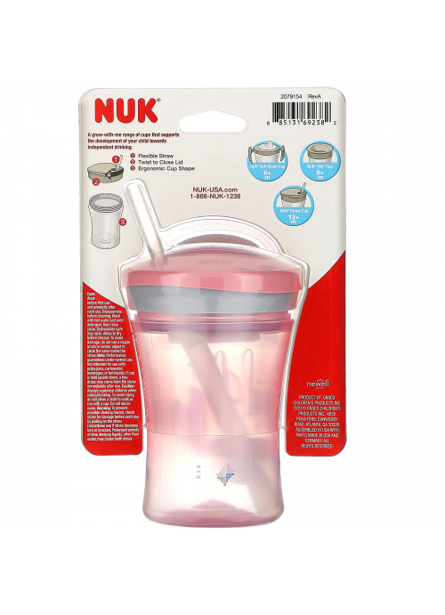 NUK, Evolution Straw Cup,  Pink, 12+ Months, 1 Cup, 8 oz (240 ml)