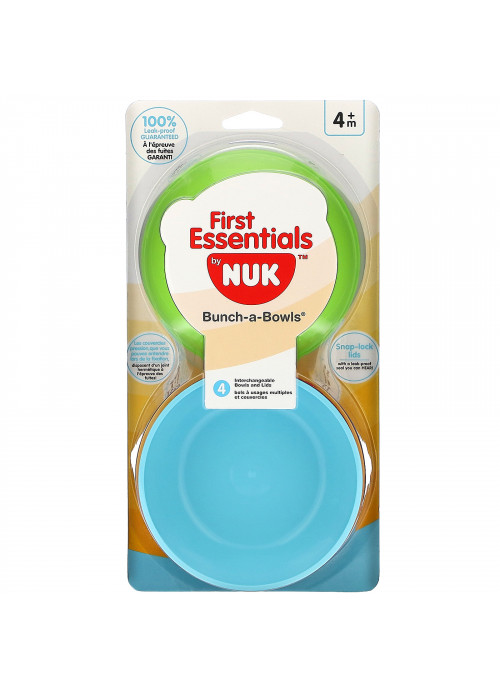 NUK, First Essentials Bunch-a-Bowls, 4+ Months, 4 Bowls and Lids