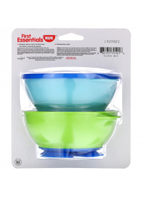 NUK, First Essentials, Tri-Suction Bowls, 6+ Months, 2 Bowls & 1 Lid