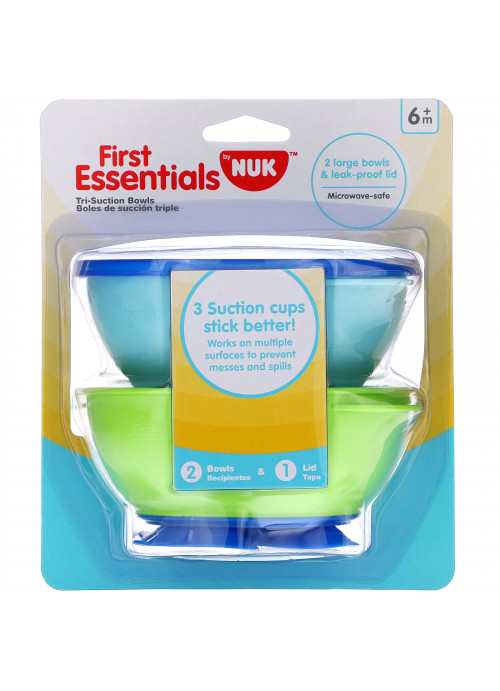 NUK, First Essentials, Tri-Suction Bowls, 6+ Months, 2 Bowls & 1 Lid