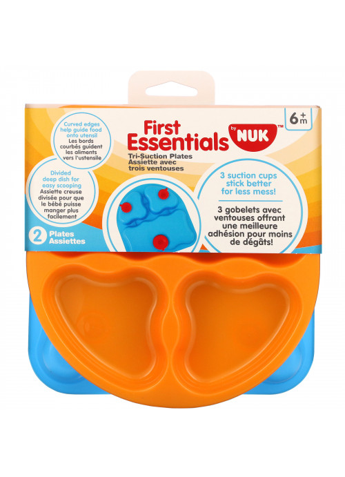 NUK, First Essentials, Tri-Suction Plates, 6+ Months, 2 Plates