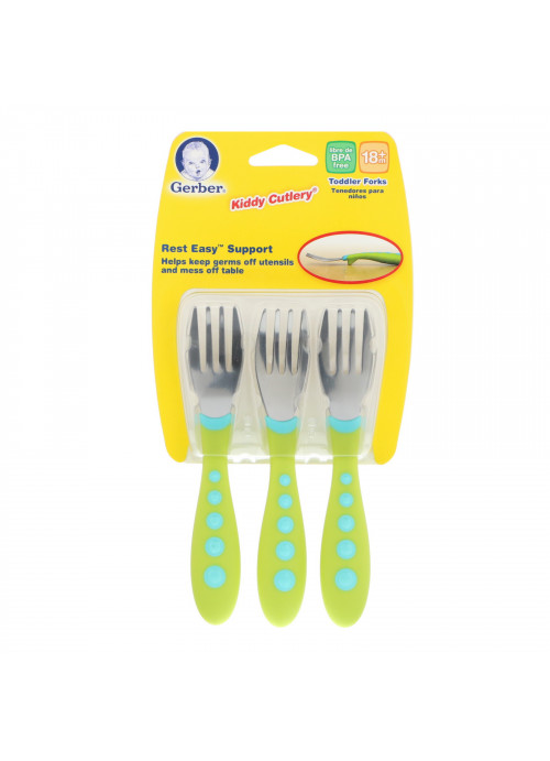 NUK, Kiddy Cutlery, Green, 18+ Months, 3 Toddler Forks