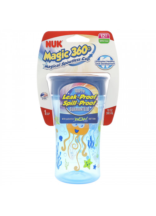 NUK, Magic 360, Magical Spoutless Cup, 12+ Months, Boy, 1 Cup, 10 oz (300 ml)