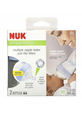 NUK, Simply Natural, Bottles, 0+ Months, Slow, 2 Pack, 5 oz (150 ml) Each