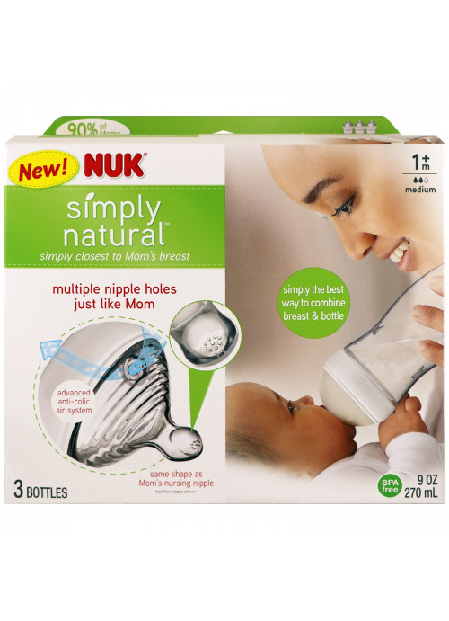 NUK, Simply Natural, Bottles, 1+ Months, Medium, 3 Pack, 9 oz (270 ml) Each