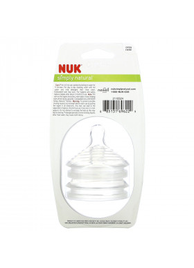 NUK, Simply Natural, Slow Flow Bottle Nipples,  0+ Months, 2 Nipples