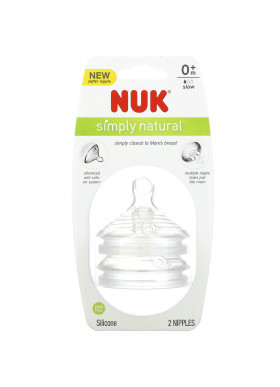 NUK, Simply Natural, Slow Flow Bottle Nipples,  0+ Months, 2 Nipples