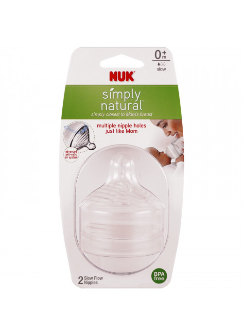 NUK, Simply Natural, Slow Flow Nipples, 0+ Months, 2 Pack