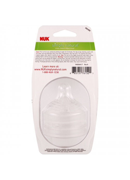 NUK, Simply Natural, Slow Flow Nipples, 0+ Months, 2 Pack