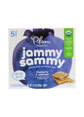 Plum Organics, Jammy Sammy, Blueberries & Oatmeal, 5 Bars, 1.02 oz (29 g) Each