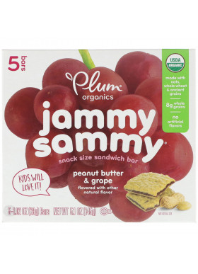 Plum Organics, Jammy Sammy, Peanut Butter & Grape, 5 Bars, 1.02 oz (29 g) Each