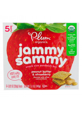 Plum Organics, Jammy Sammy, Peanut Butter & Strawberry, 5 Bars, 1.02 oz (29 g) Each