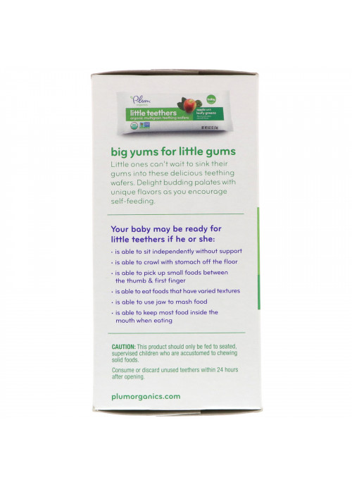 Plum Organics, Little Teethers, Organic Multigrain Teething Wafers, Apple with Leafy Greens, 6 Packs, 0.52 oz (15 g) Each