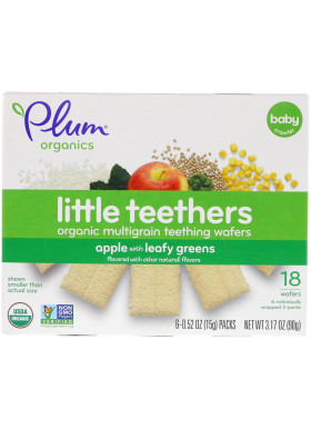 Plum Organics, Little Teethers, Organic Multigrain Teething Wafers, Apple with Leafy Greens, 6 Packs, 0.52 oz (15 g) Each