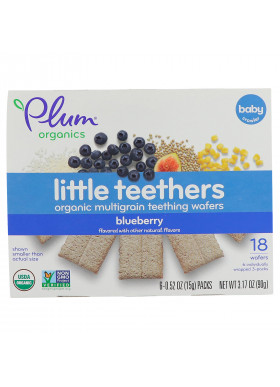 Plum Organics, Little Teethers, Organic Multigrain Teething Wafers, Blueberry, 6 Packs, 0.52 oz (15 g) Each