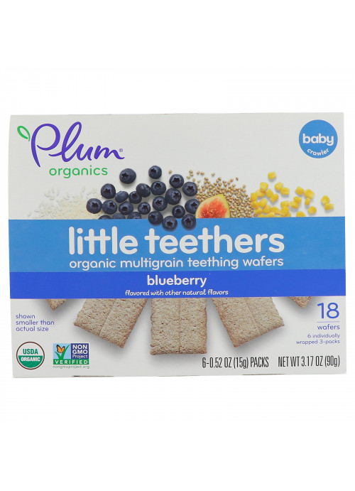 Plum Organics, Little Teethers, Organic Multigrain Teething Wafers, Blueberry, 6 Packs, 0.52 oz (15 g) Each