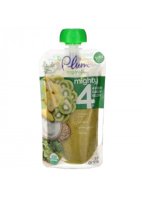 Plum Organics, Mighty 4, 4 Food Group Blend, Tots, Banana, Kiwi, Spinach, Greek Yogurt, Barley, 6 Pouches, 4 oz (113 g) Each