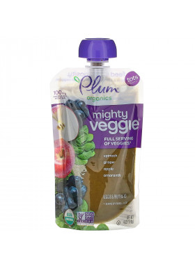 Plum Organics, Mighty Veggie, Spinach, Grape, Apple, Amaranth, 6 Pouches, 4 oz (113 g) Each