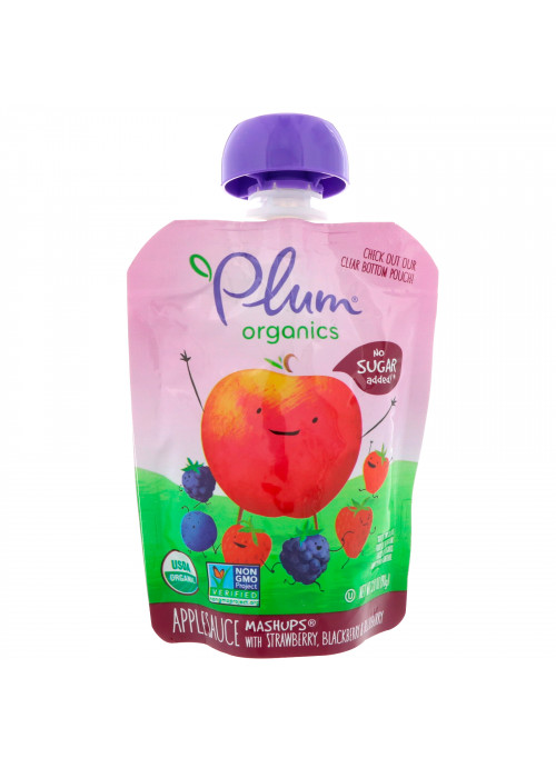 Plum Organics, Organic Applesauce Mashups with Strawberry, Blackberry & Blueberry, 4 Pouches, 3.17 oz (90 g) Each