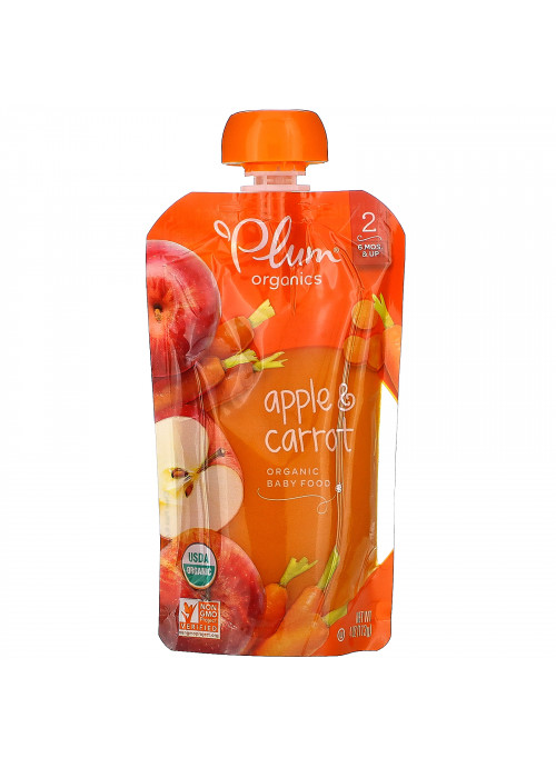 Plum Organics, Organic Baby Food, 6 Months & Up, Apple & Carrot, 6 Pouches, 4 oz (113 g) Each