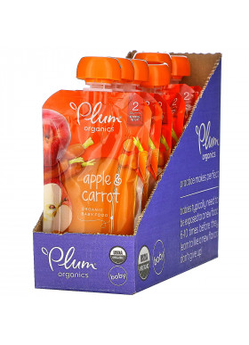 Plum Organics, Organic Baby Food, 6 Months & Up, Apple & Carrot, 6 Pouches, 4 oz (113 g) Each