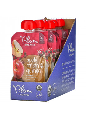 Plum Organics, Organic Baby Food, 6 Months & Up, Apple Raisin & Quinoa, 6 Pouches, 3.5 oz (99 g) Each