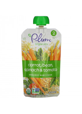 Plum Organics, Organic Baby Food, 6 Months & Up, Carrot, Bean, Spinach & Tomato, 6 Pouches, 3.5 oz (99 g) Each