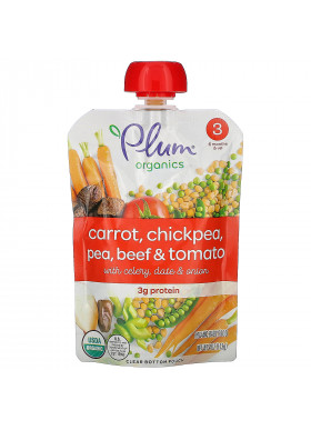 Plum Organics, Organic Baby Food, 6 Months & Up, Carrot, Chickpea, Pea, Beef & Tomato, 6 Pouches, 4 oz (113 g) Each