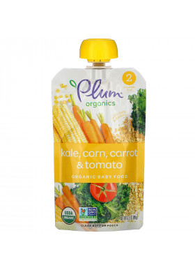 Plum Organics, Organic Baby Food, 6 Months & Up, Kale, Corn, Carrot & Tomato, 6 Pouches, 3.5 oz (99 g) Each