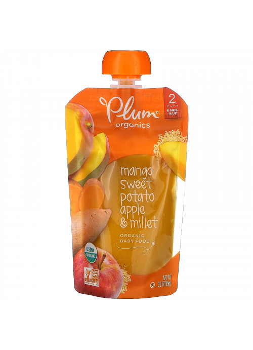 Plum Organics, Organic Baby Food, 6 Months & Up, Mango, Sweet Potato Apple & Millet, 6 Pouches, 3.5 oz (99 g) Each